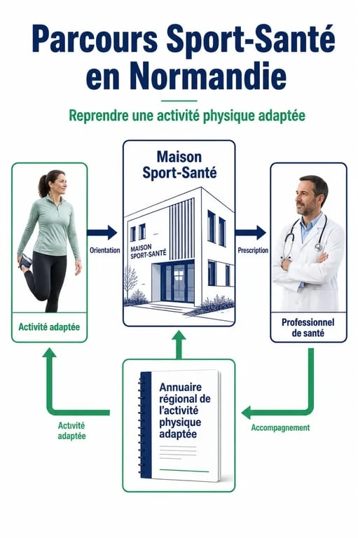 Parcours du sport santé Normandie entre Maison Sport-Santé, annuaire régional et médecin