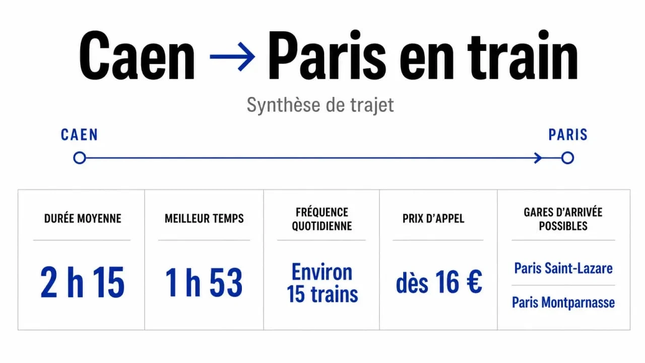 Caen Paris TGV : synthèse visuelle des prix, durées et gares d’arrivée