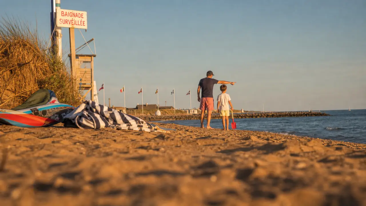 Plage proche de Caen à Ouistreham, baignade surveillée, mer et sable doré