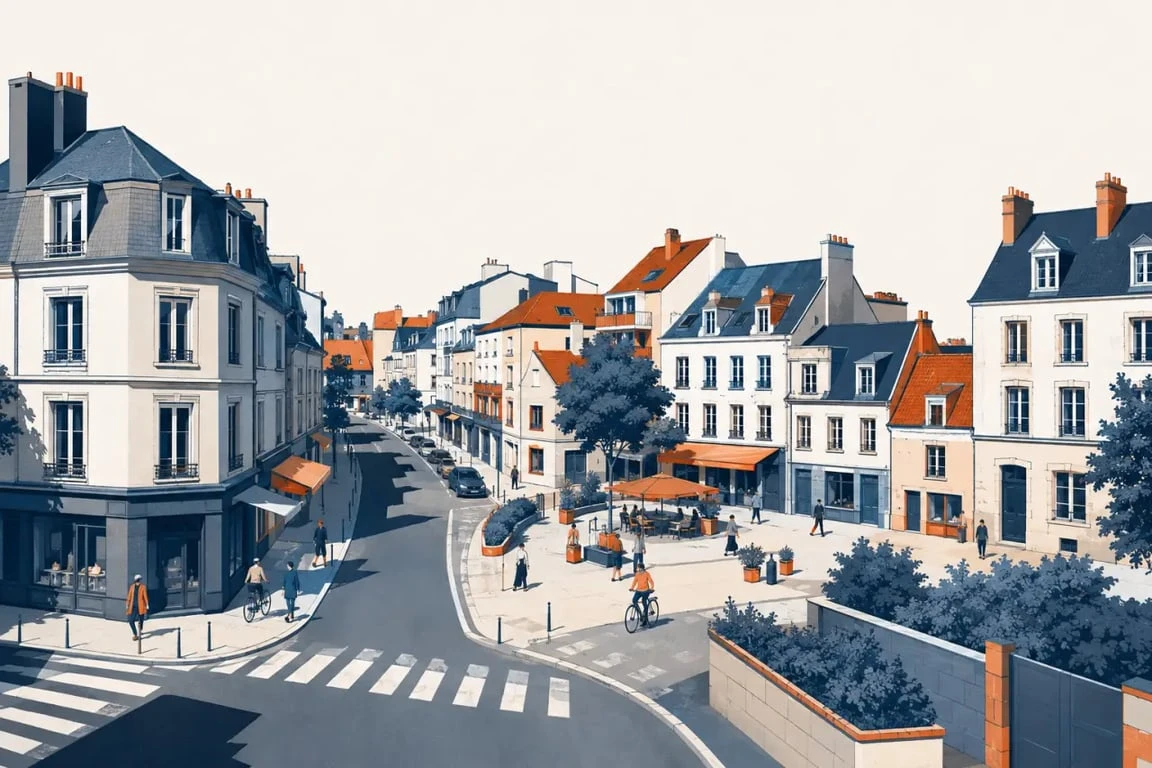 Vue urbaine illustrative du quartier Caen Demi-Lune autour de la place de la Demi-Lune