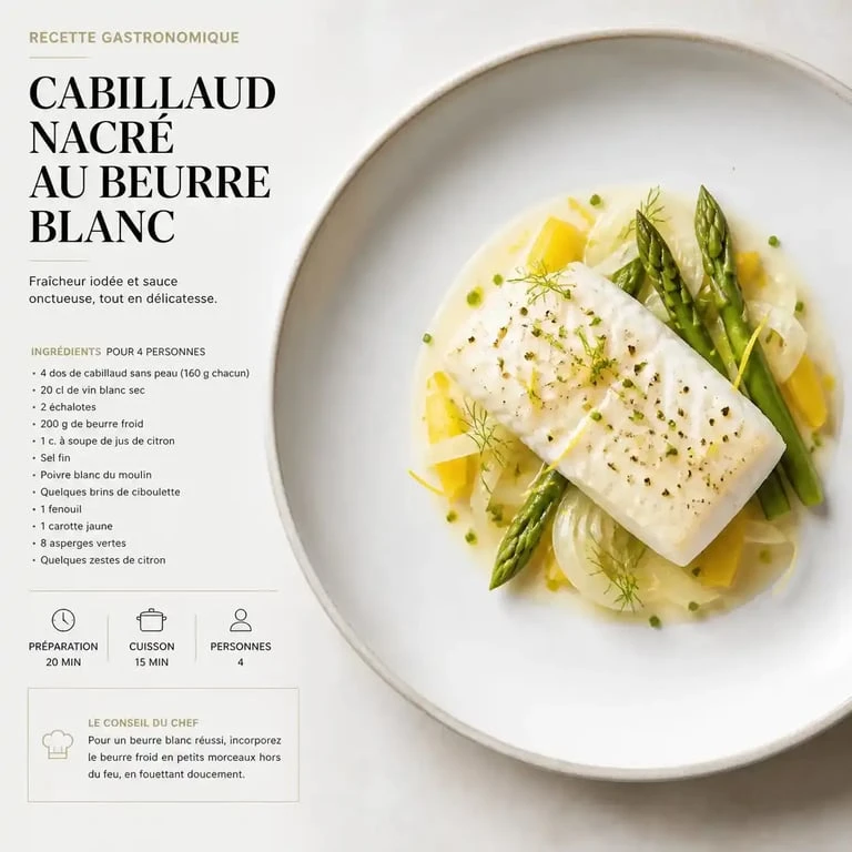 Recette de cabillaud nacré au beurre blanc dans un restaurant 2 etoiles caen ou gastronomique