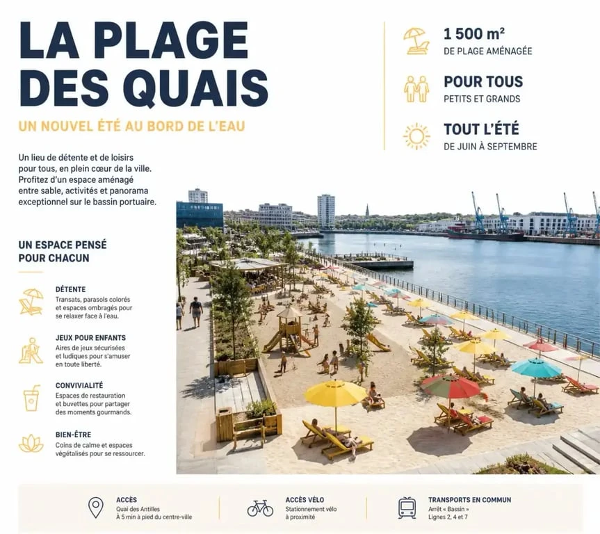 Aménagement d'une animation plage urbaine sur les quais de Caen pour l'été