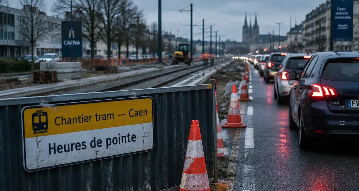 Chantier du tram à Caen : circulation difficile boulevard Yves-Guillou
