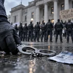 Mobilisation des policiers devant l'hôtel de police de Caen